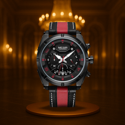 Classic Leather Military Sport Chronograph Watch