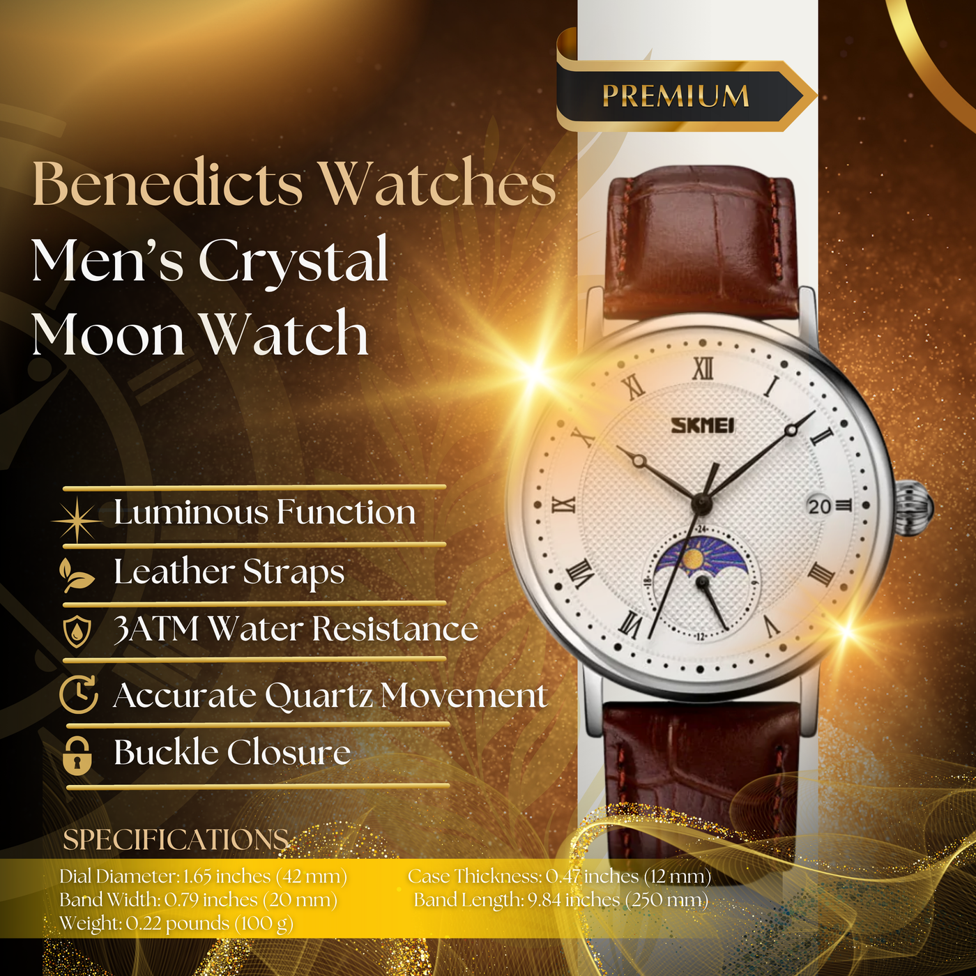 Fashionable Crystal Moon Men's Stainless Steel Watch