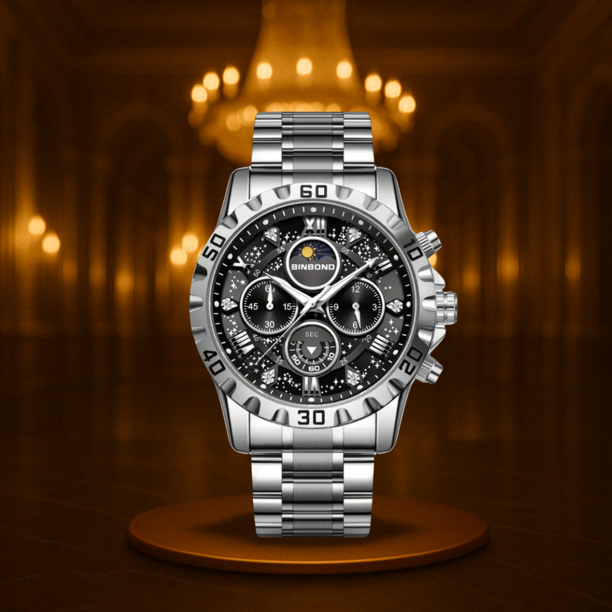 Classic Chronograph Watch with Metal Band for Men