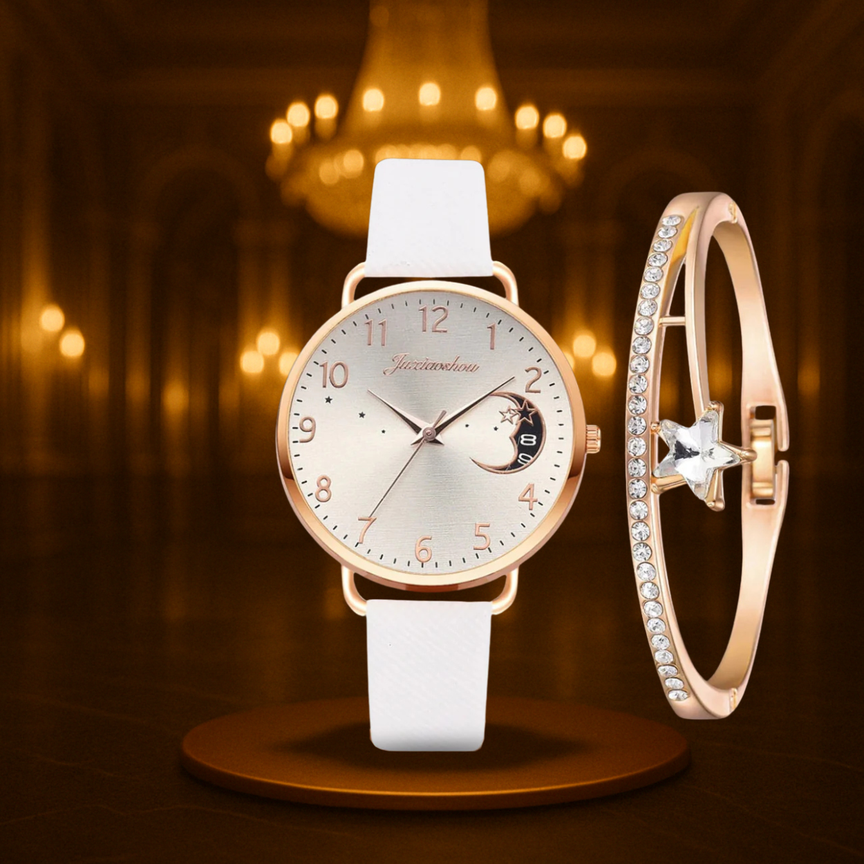 Modern Moon Numbers Dial Watch and Bracelets Set
