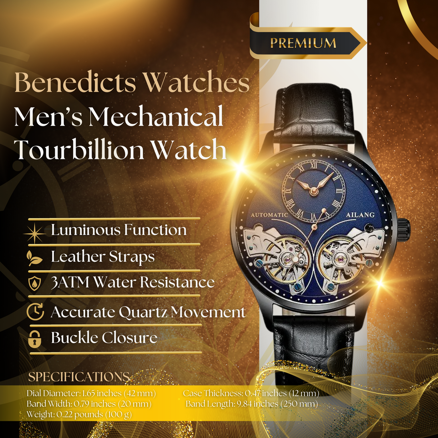 Vintage Style Double Tourbillion Luminous Men's Mechanical Watch