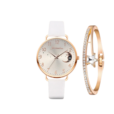 Modern Moon Numbers Dial Watch and Bracelets Set