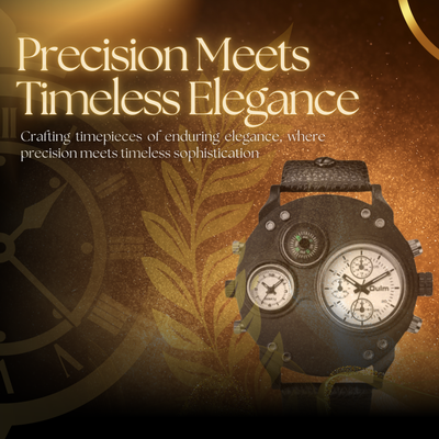 Modern Black Leather Double Time Zone Quartz Watch