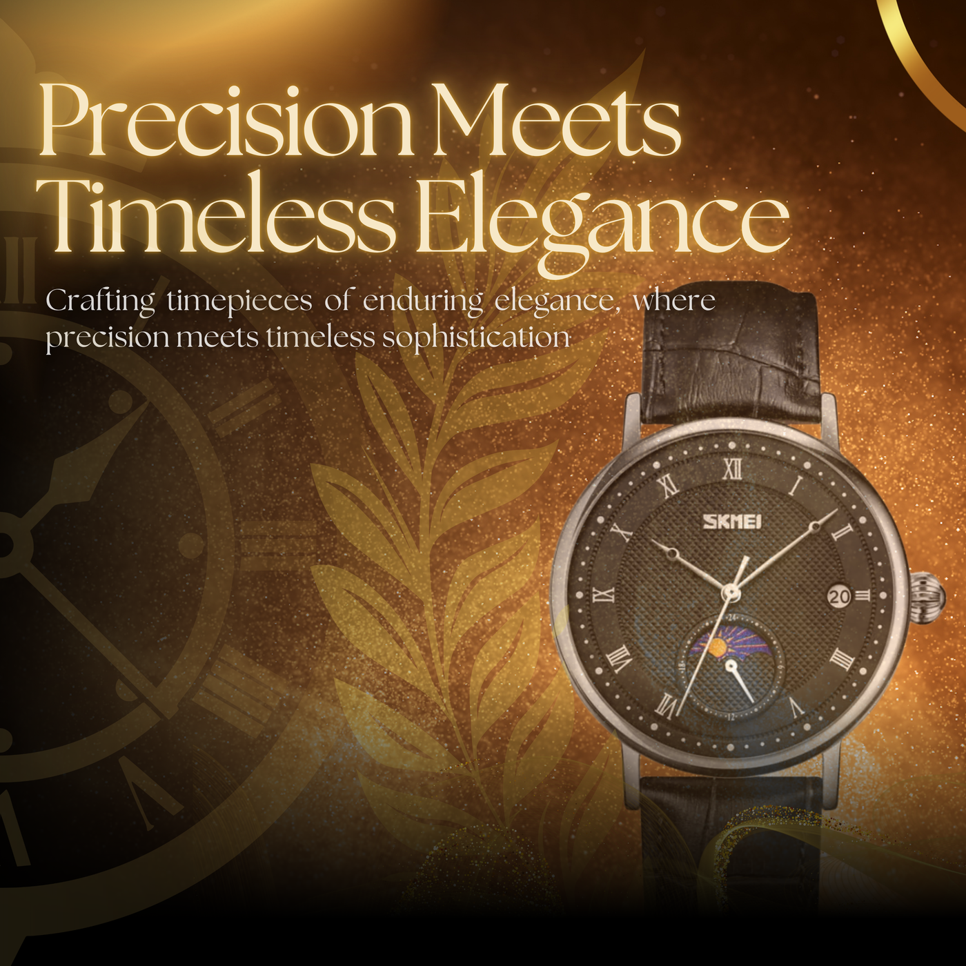 Fashionable Crystal Moon Men's Stainless Steel Watch