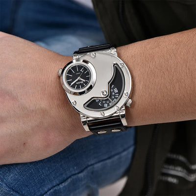 Modern Multi-Time Zone Leather Band Watch