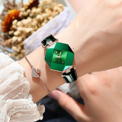 Classic Green Diamond Quartz Watch For Women