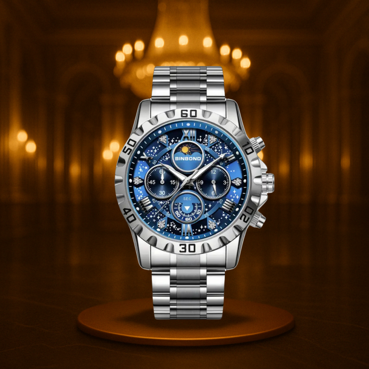 Classic Chronograph Watch with Metal Band for Men