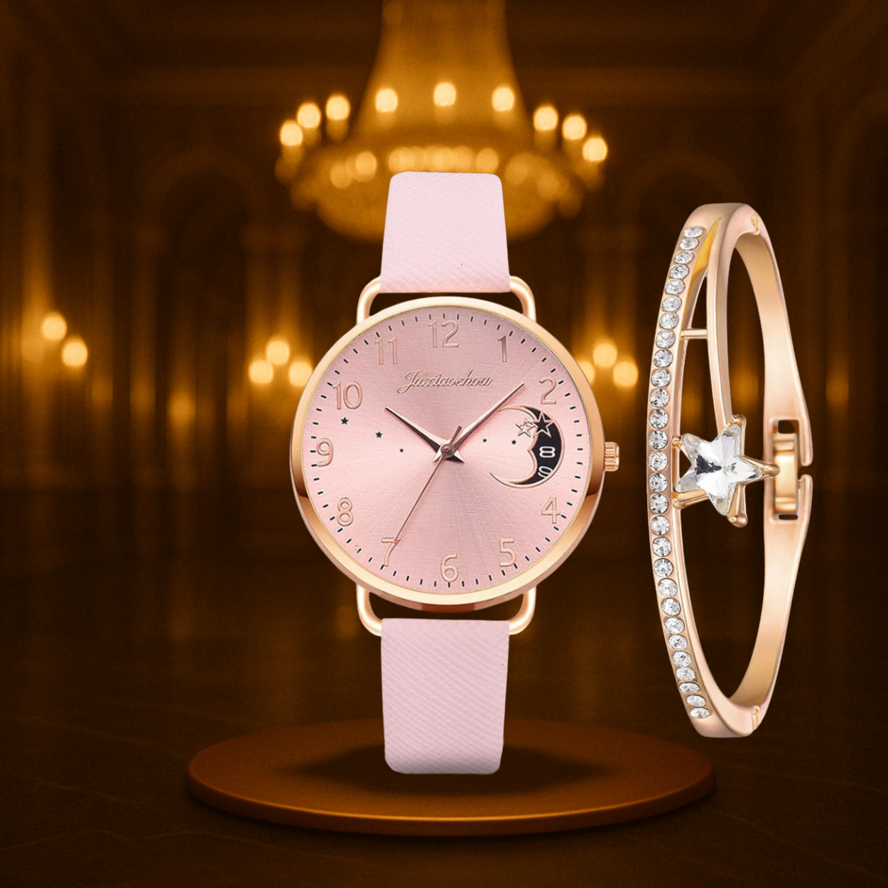 Modern Moon Numbers Dial Watch and Bracelets Set