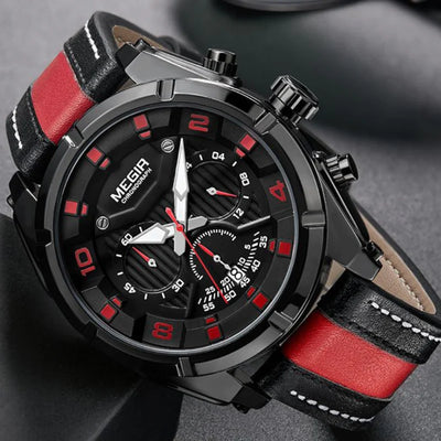 Classic Leather Military Sport Chronograph Watch