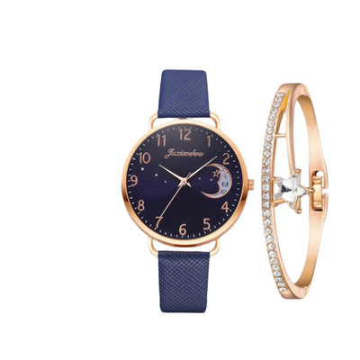Modern Moon Numbers Dial Watch and Bracelets Set