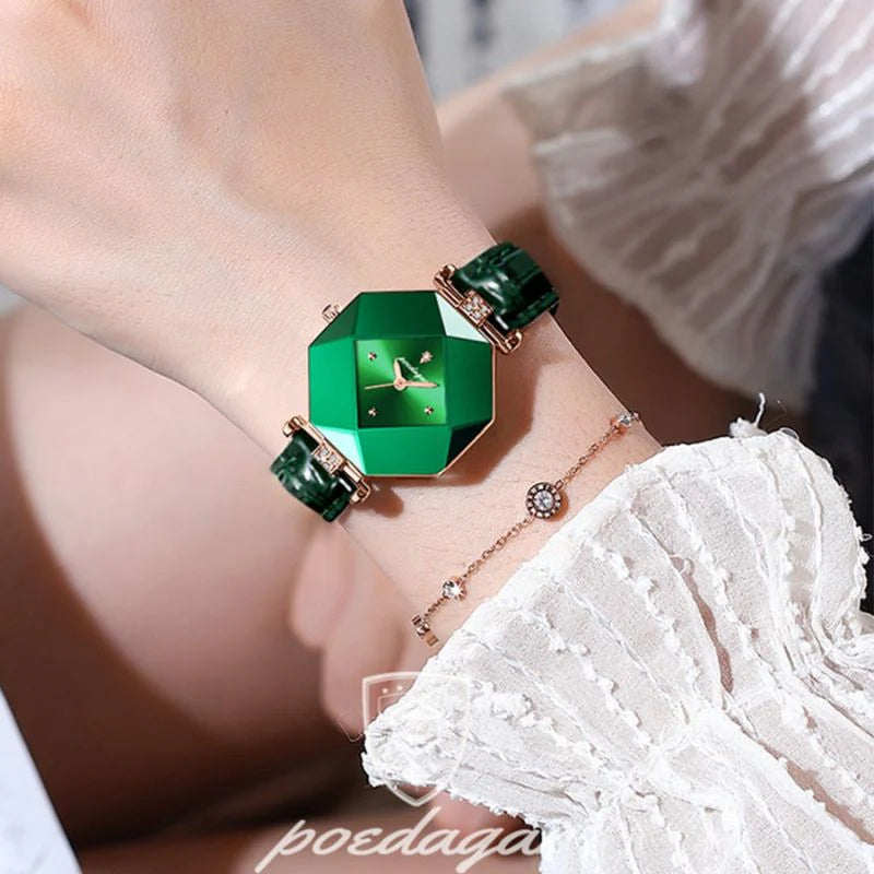 Classic Green Diamond Quartz Watch For Women