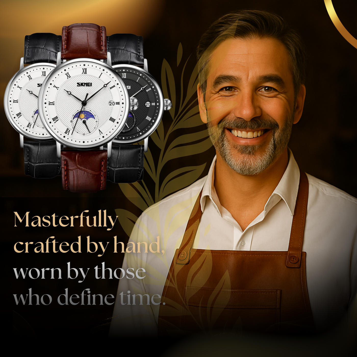 Fashionable Crystal Moon Men's Stainless Steel Watch