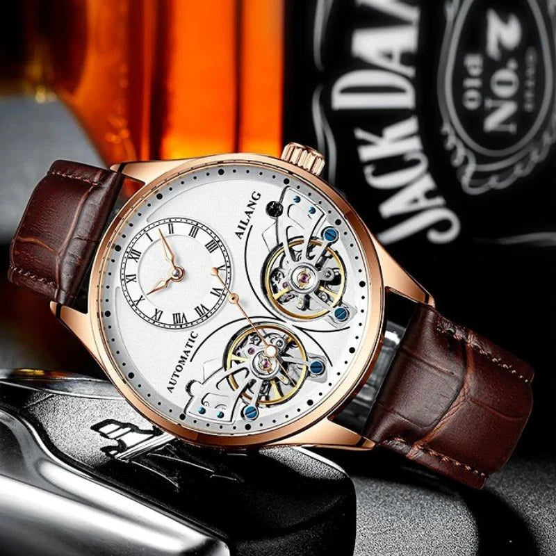 Vintage Style Double Tourbillion Luminous Men's Mechanical Watch