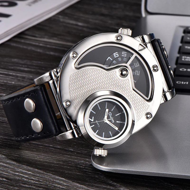 Modern Multi-Time Zone Leather Band Watch
