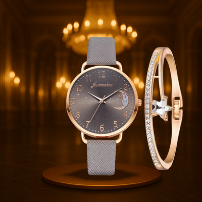 Modern Moon Numbers Dial Watch and Bracelets Set