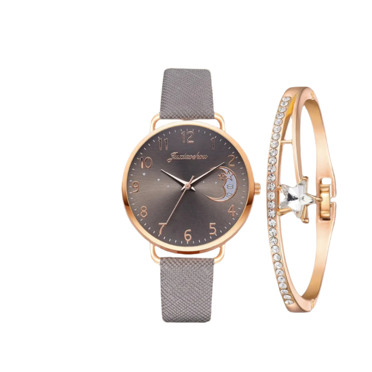 Modern Moon Numbers Dial Watch and Bracelets Set