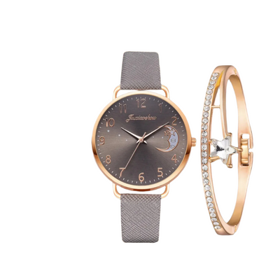 Modern Moon Numbers Dial Watch and Bracelets Set