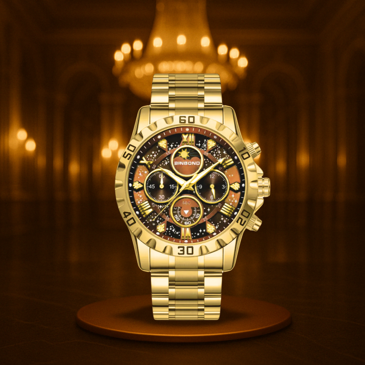 Classic Chronograph Watch with Metal Band for Men