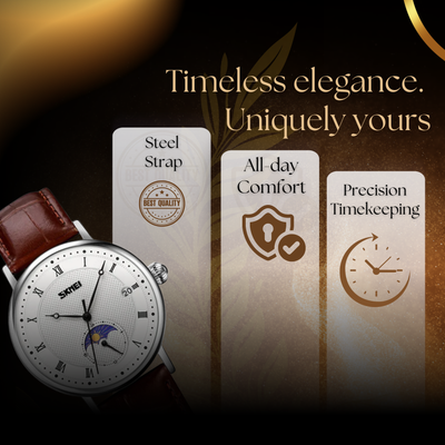 Fashionable Crystal Moon Men's Stainless Steel Watch