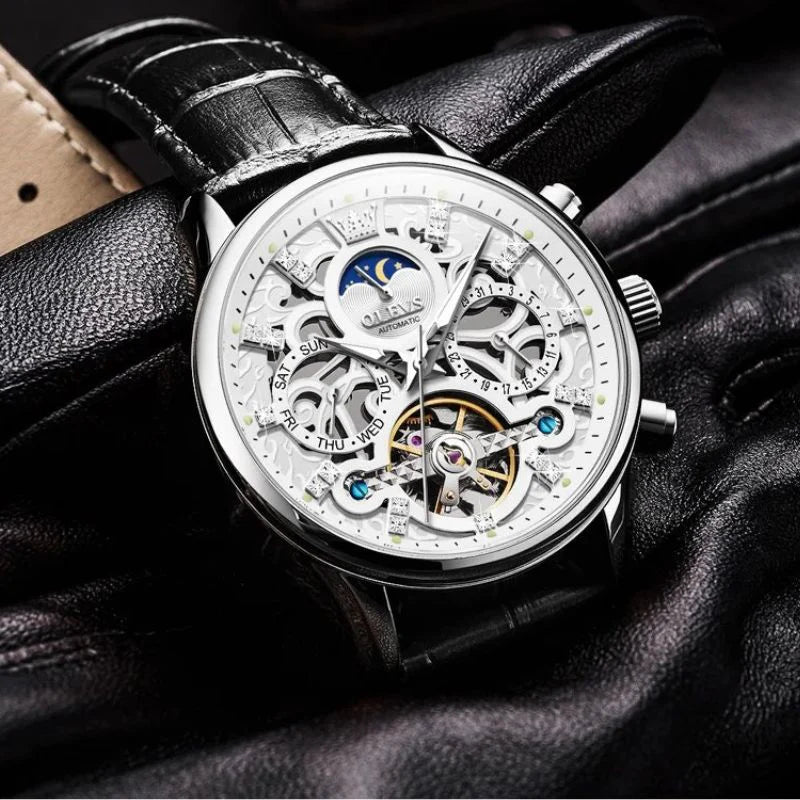 Classic Mechanical Automatic Men's Watch with Leather Band