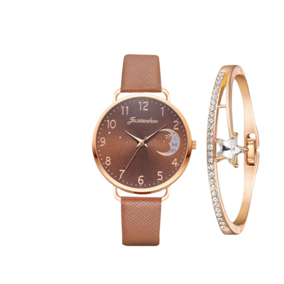 Modern Moon Numbers Dial Watch and Bracelets Set