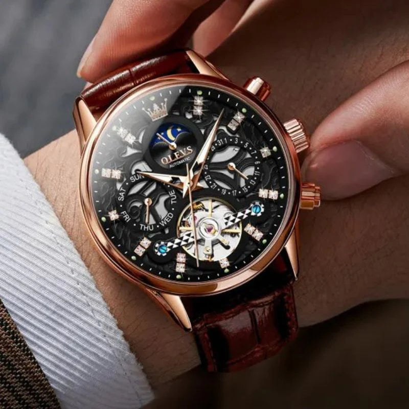 Classic Mechanical Automatic Men's Watch with Leather Band
