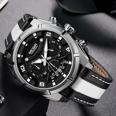 Classic Leather Military Sport Chronograph Watch