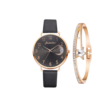 Modern Moon Numbers Dial Watch and Bracelets Set