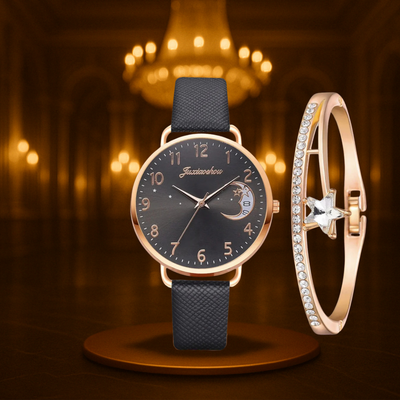 Modern Moon Numbers Dial Watch and Bracelets Set