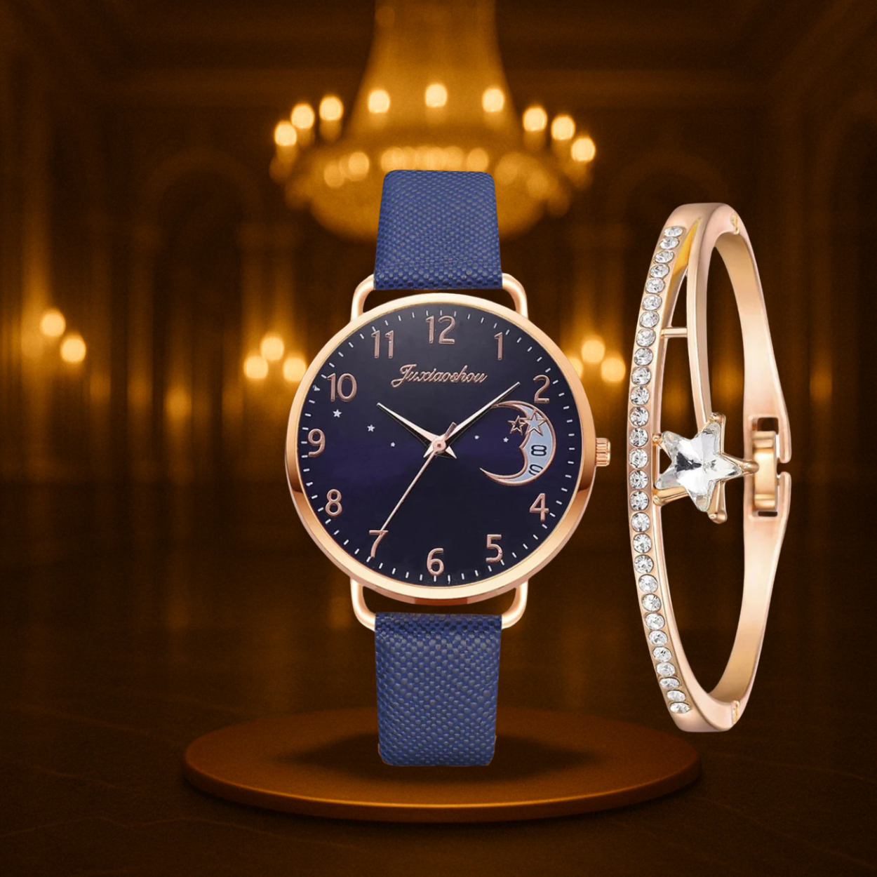 Modern Moon Numbers Dial Watch and Bracelets Set
