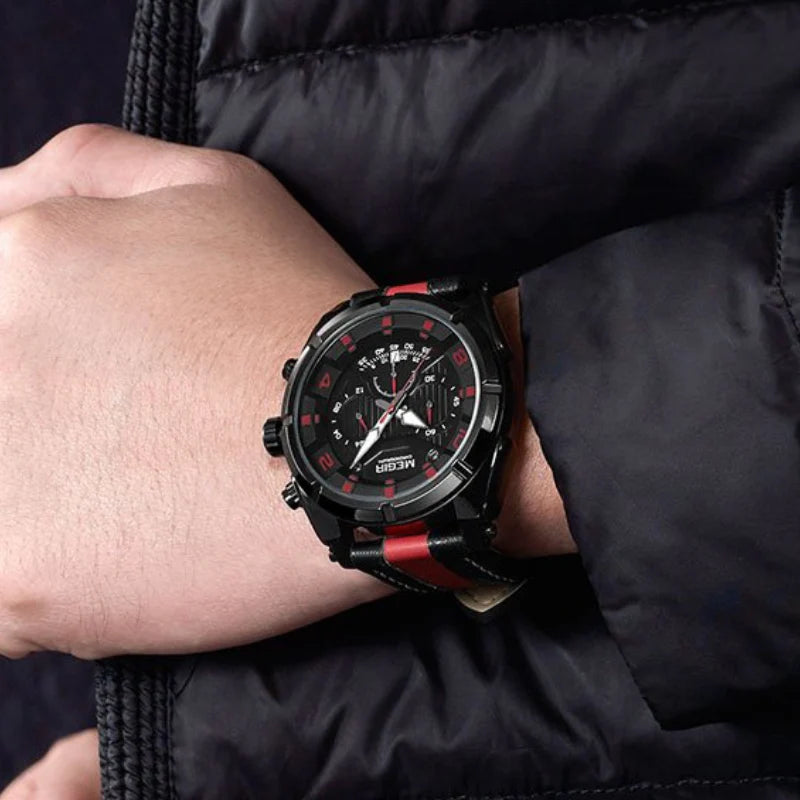Classic Leather Military Sport Chronograph Watch