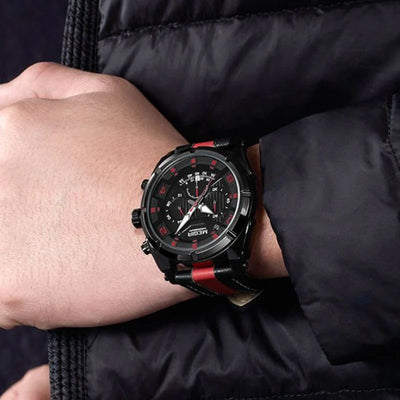 Classic Leather Military Sport Chronograph Watch