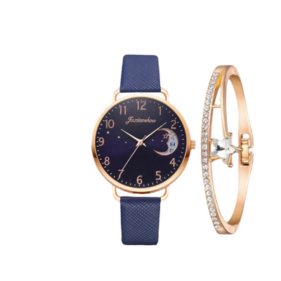 Modern Moon Numbers Dial Watch and Bracelets Set