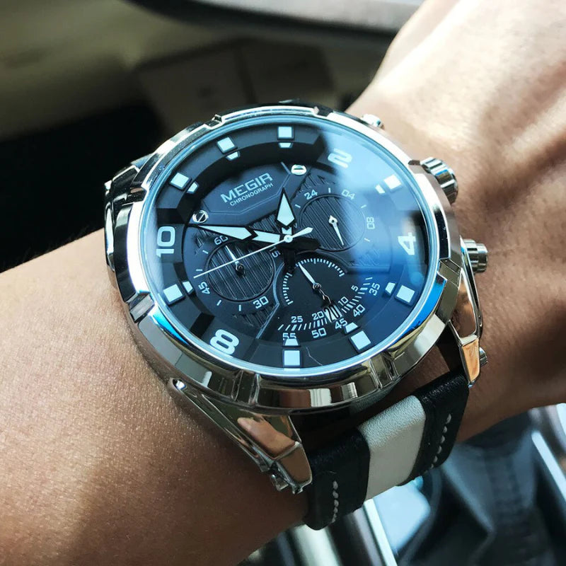 Classic Leather Military Sport Chronograph Watch