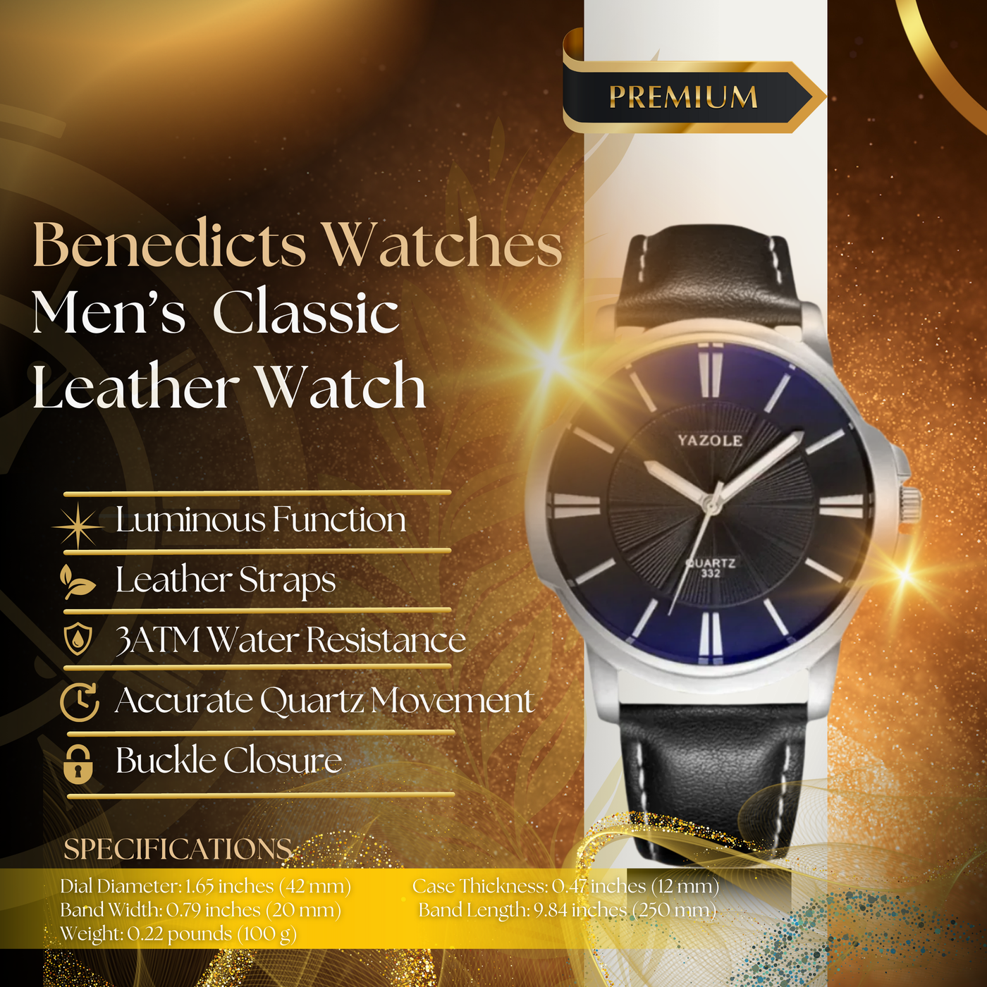 Classic Blue Glass Leather Watch