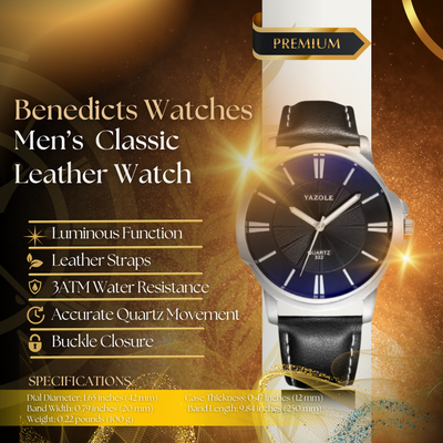 Classic Blue Glass Leather Watch