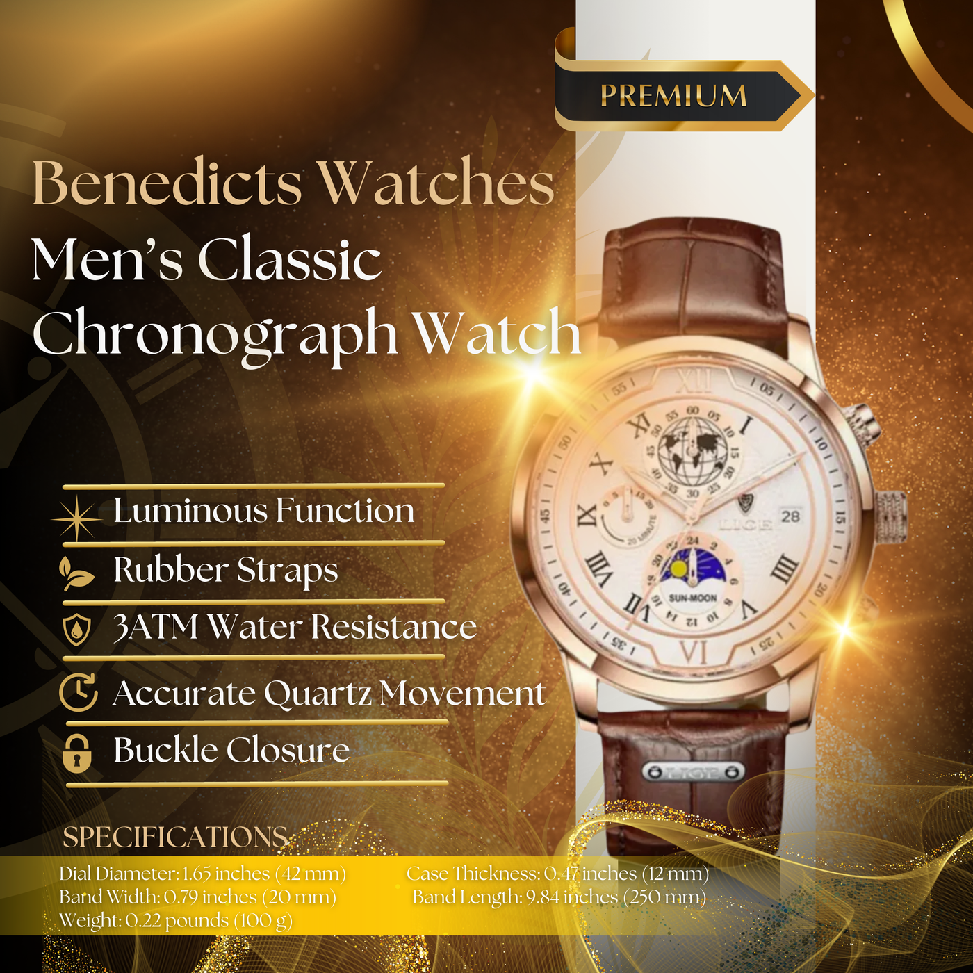Classic Leather Band Chronograph Watch for Men