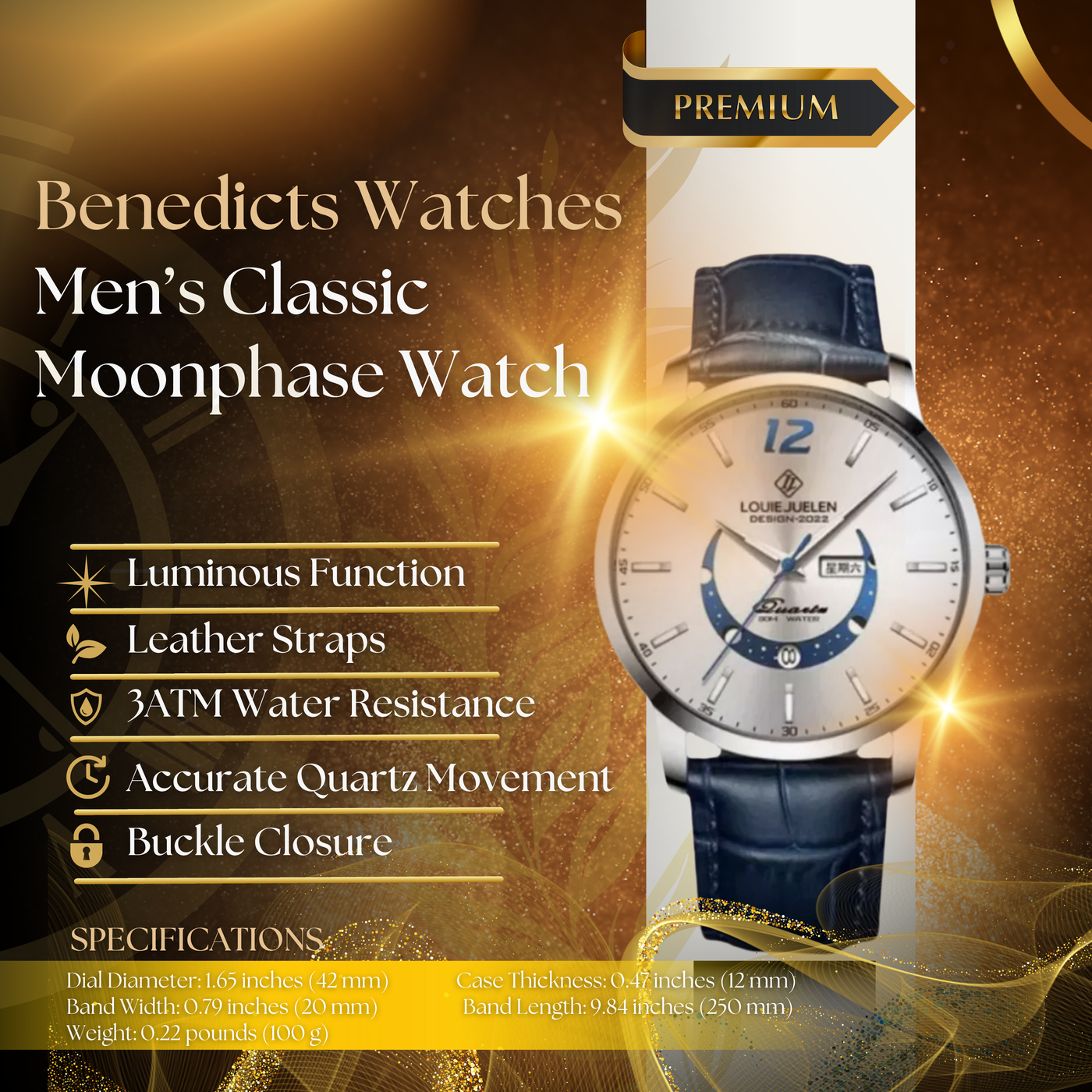 Classic Luminous Moonphase Watch for Men
