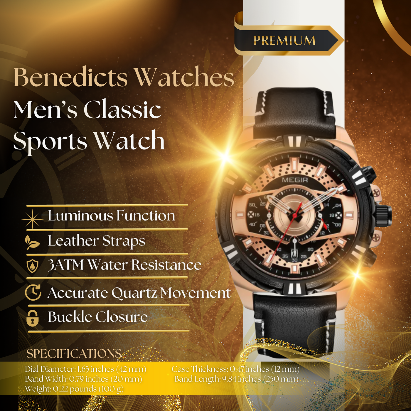 Classic Quartz Chronograph Military Sport Leather Watch