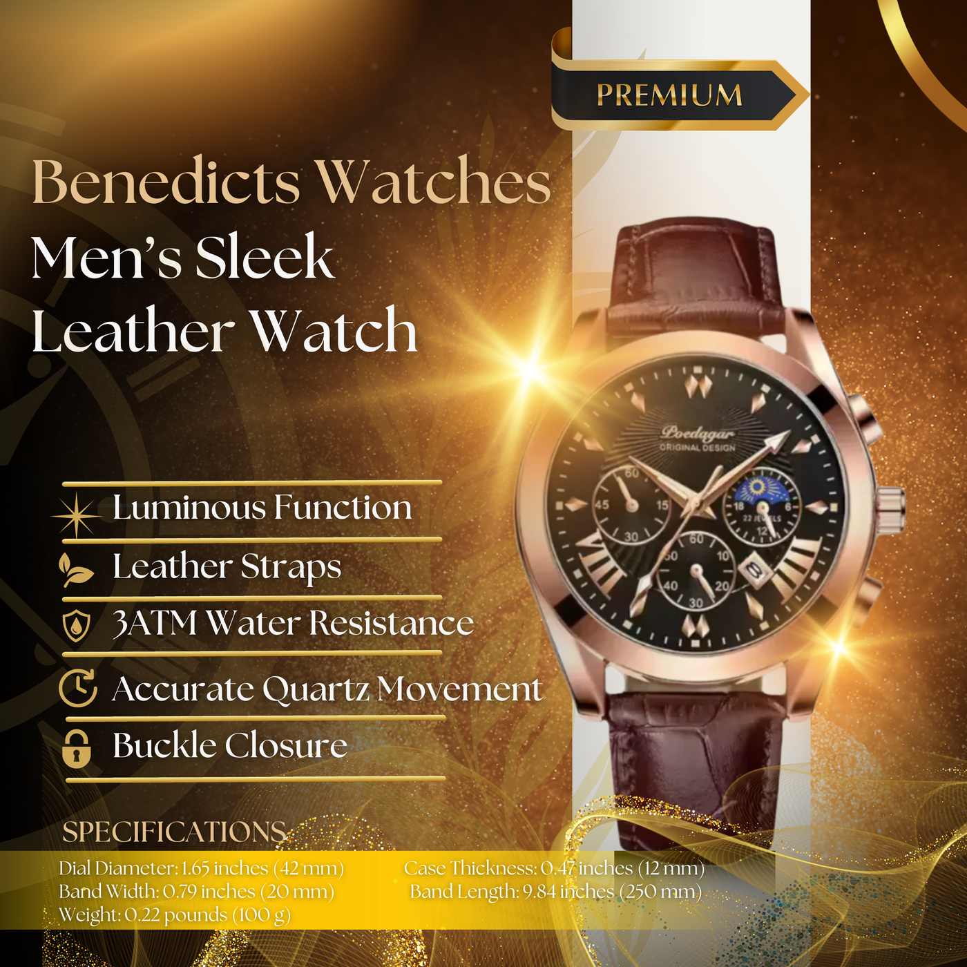 Sleek Leather Strap Men's Watch
