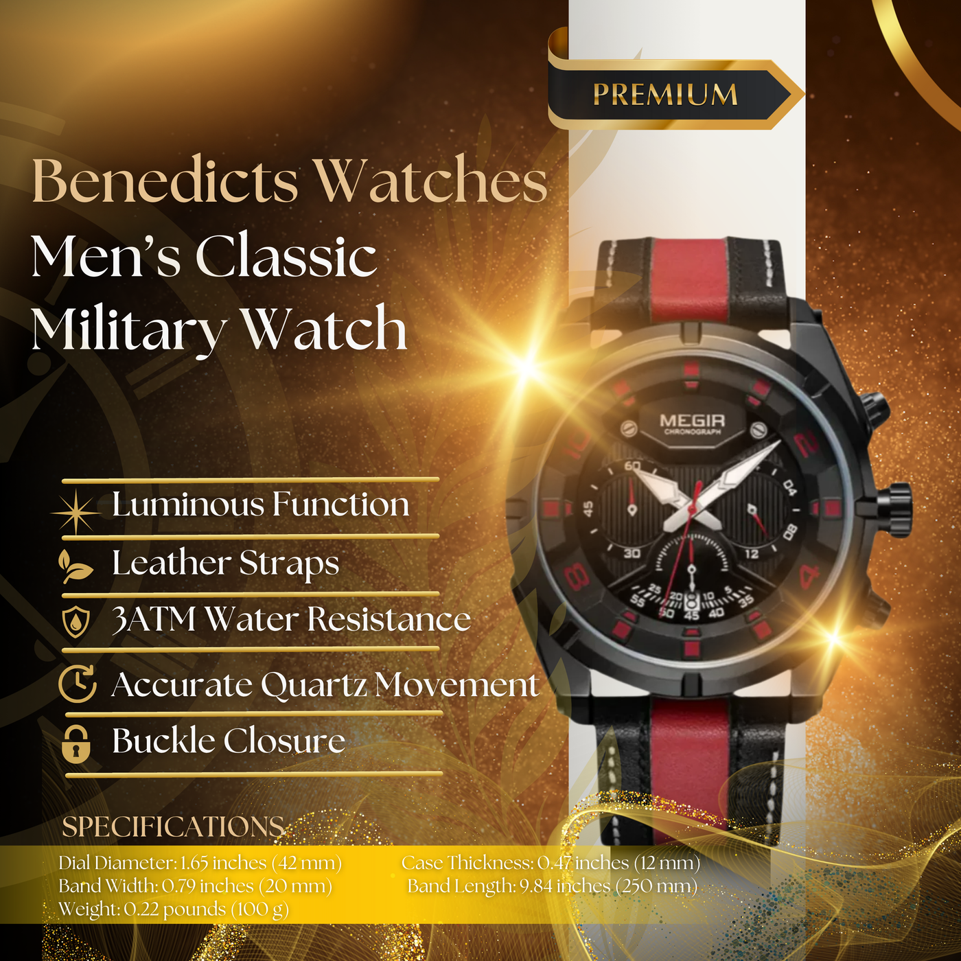 Classic Leather Military Sport Chronograph Watch