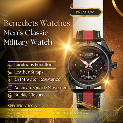 Classic Leather Military Sport Chronograph Watch