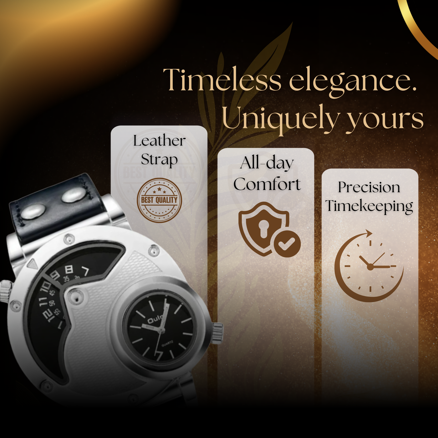 Modern Multi-Time Zone Leather Band Watch