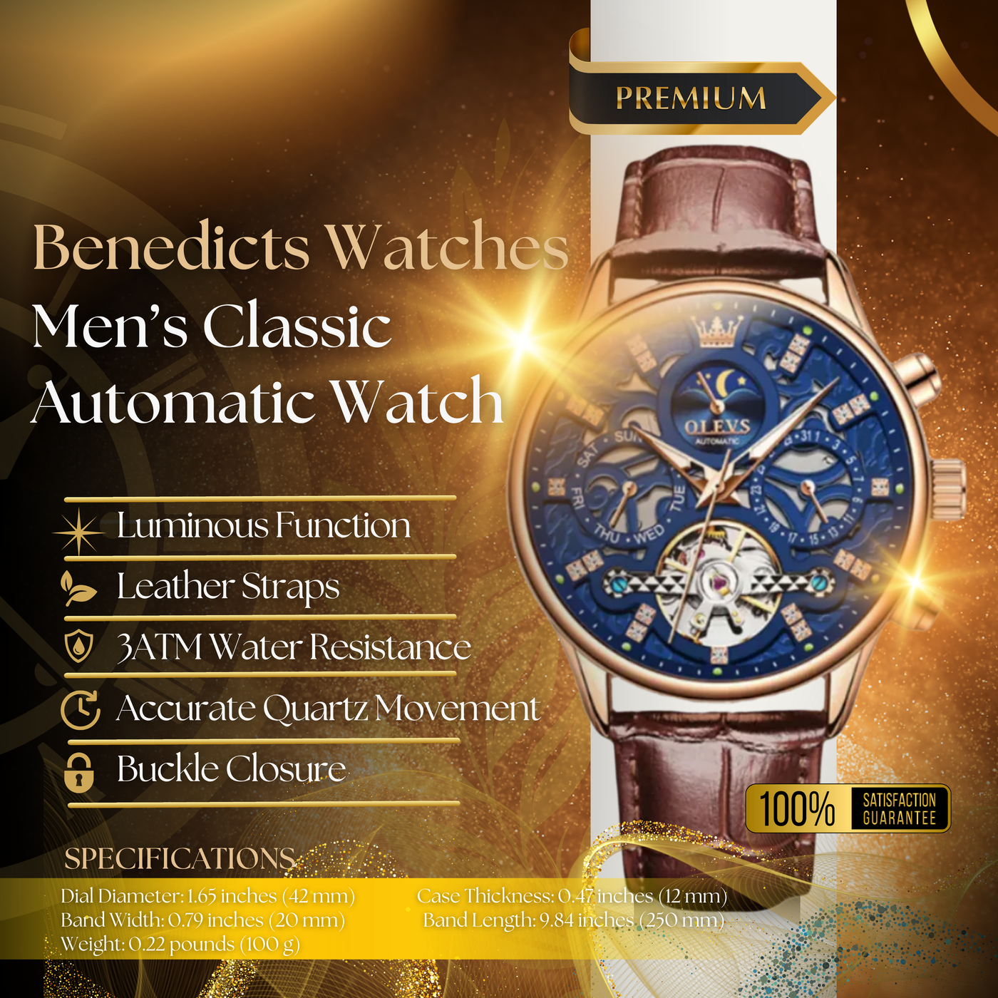 Classic Mechanical Automatic Men's Watch with Leather Band