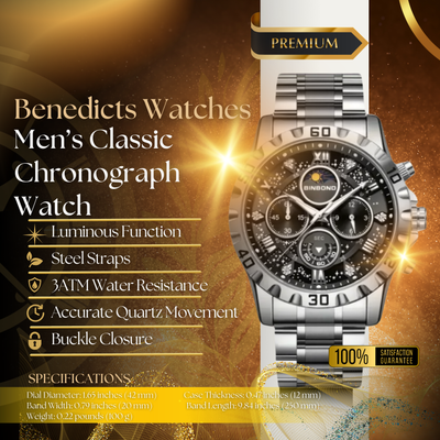 Classic Chronograph Watch with Metal Band for Men
