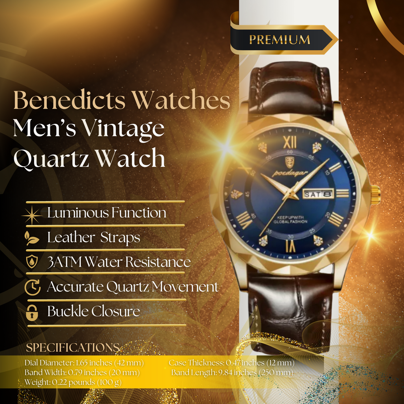 Vintage Leather Band Quartz Watch for Men
