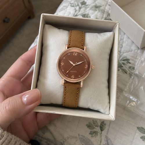 Customer photo of Vintage Leather Band Watch for Women – Quartz Analog Design