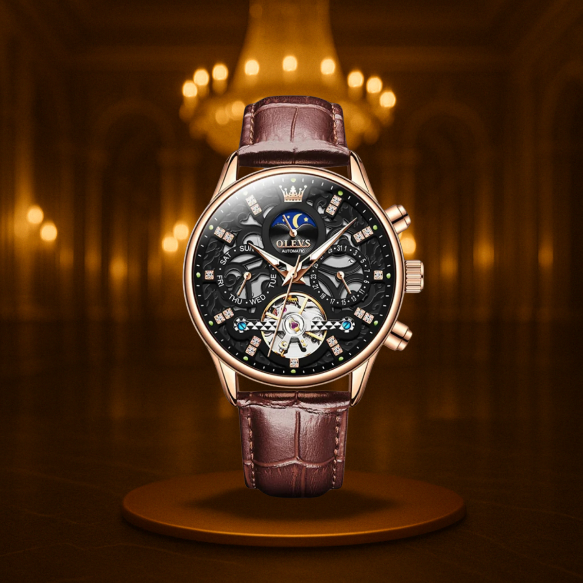 Mechanical Automatic Watch with Leather Band