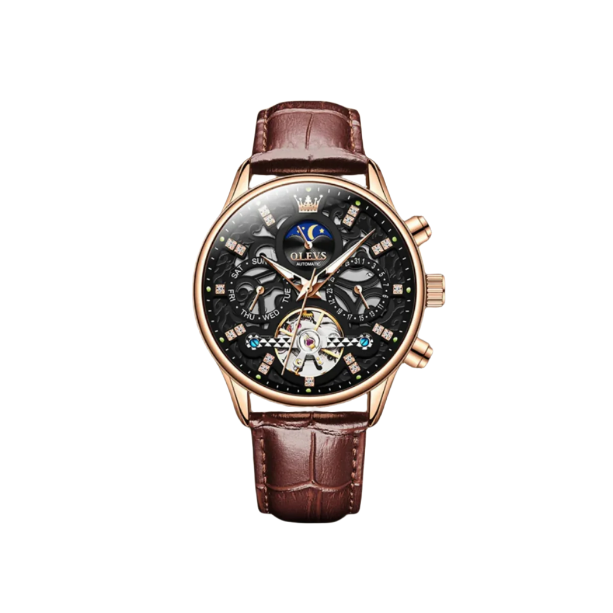 Mechanical Automatic Watch with Leather Band