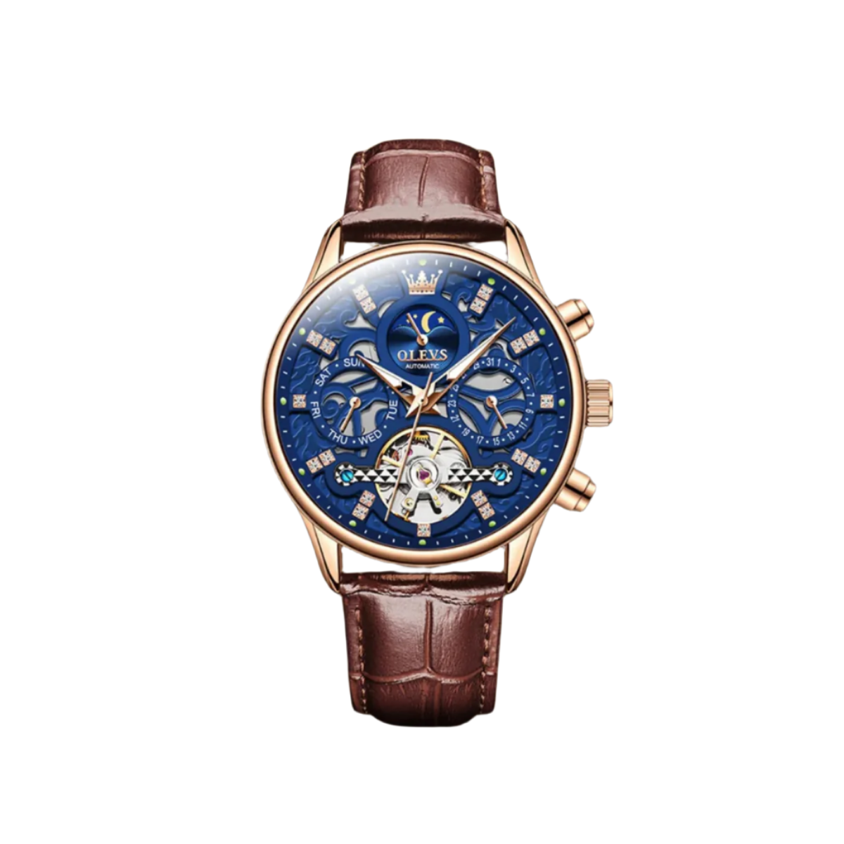 Mechanical Automatic Watch with Leather Band